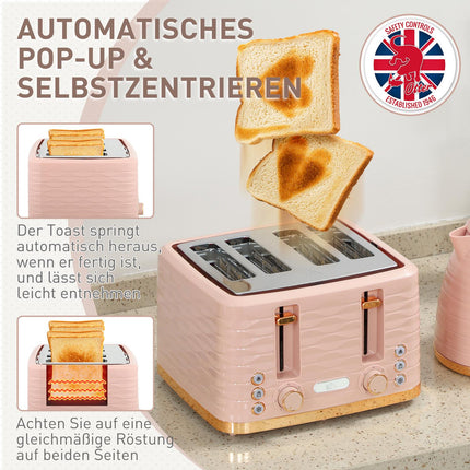 Toaster and Kettle Set, 7 Browning Levels, Pink