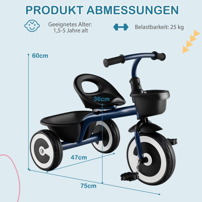 Toddler Balance Bike with Adjustable Seat & 2 Baskets, Blue