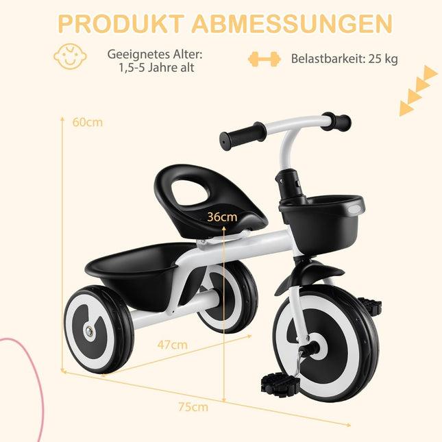 Toddler Balance Bike with Adjustable Seat, 2 Baskets, White