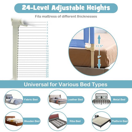 Toddler Bed Rail 69.5 In, Adjustable Height, Pocket