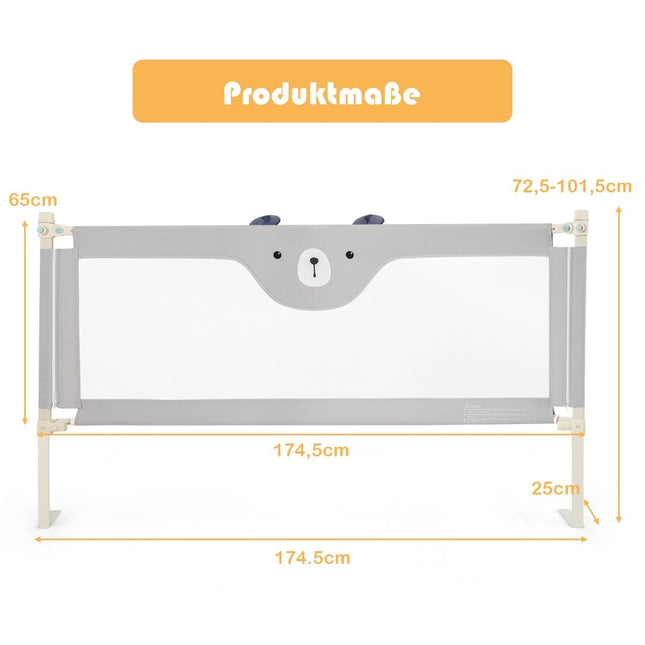 Toddler Bed Rail, Adjustable Height, 175 cm, Gray