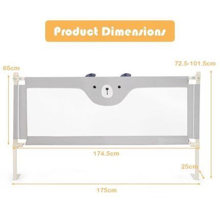 Toddler Bed Rail Guard, 69 In, 24-Level Adjustable, Gray