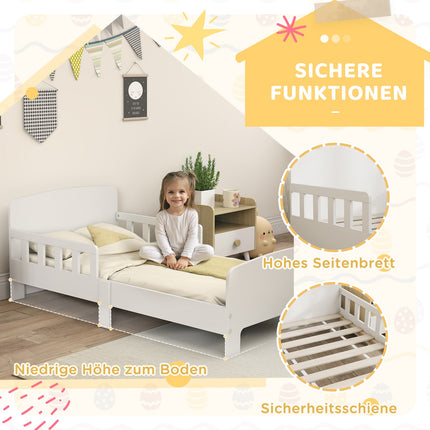 Toddler Bed with Safety Rails, MDF, Ages 3-8, White
