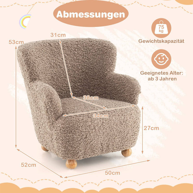 Toddler Chair with Backrest & Wood Legs, Brown, 52x50x53 cm