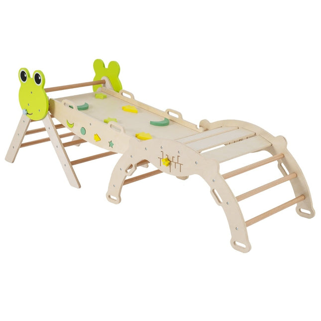 Toddler Climbing Set with Slide, Arch & Ramp – Natural Wood