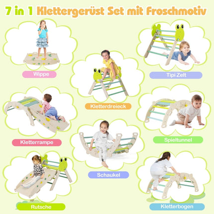 Toddler Climbing Set with Slide & Ramp – Green, 7-in-1