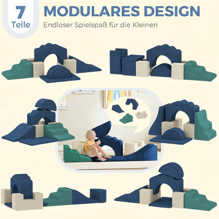 Toddler Foam Climbing Blocks Set, 7-Piece, Non-Slip, Dark Blue