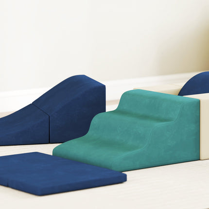 Toddler Foam Climbing Blocks Set, 7-Piece, Non-Slip, Dark Blue