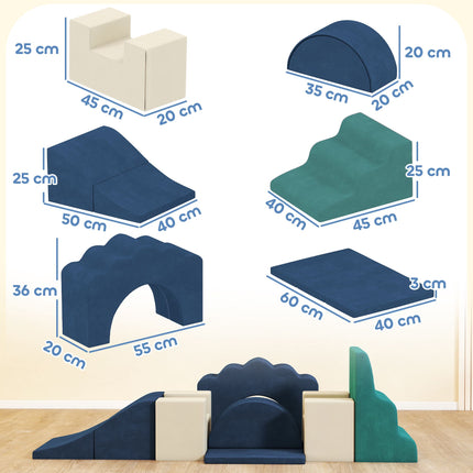 Toddler Foam Climbing Blocks Set, 7-Piece, Non-Slip, Dark Blue