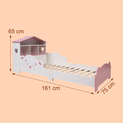 Toddler House Bed with Shelf and Safety Rails
