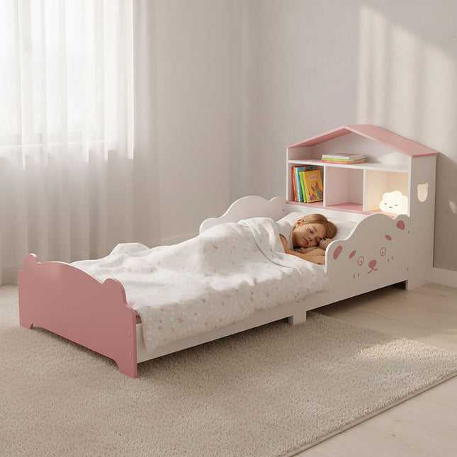 Toddler House Bed with Shelf and Safety Rails