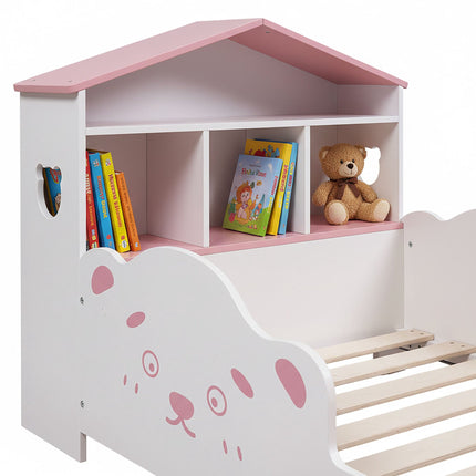 Toddler House Bed with Shelf and Safety Rails