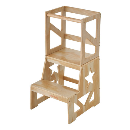 Toddler Learning Tower Step Stool, Pine Wood, Safety Rail