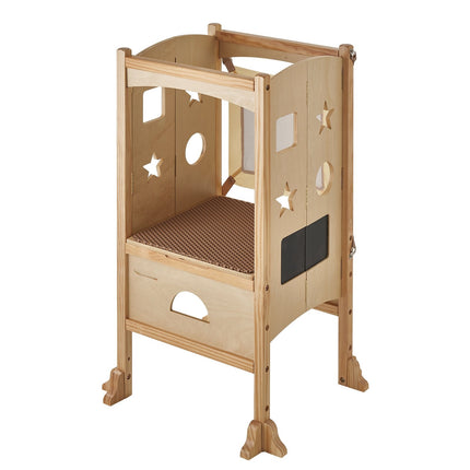 Toddler Learning Tower Stool, Foldable Solid Wood, 3-Height
