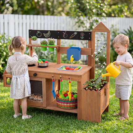 Toddler Mud Kitchen with Sink and Planter Box – Fir Wood