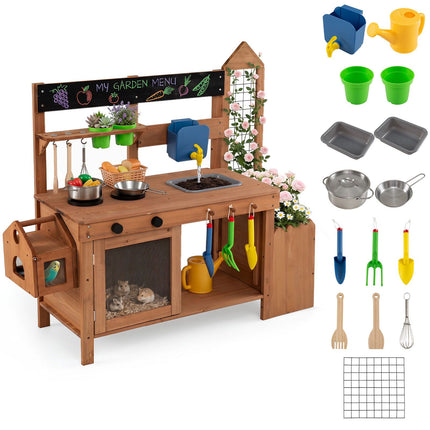 Toddler Mud Kitchen with Sink and Planter Box – Fir Wood