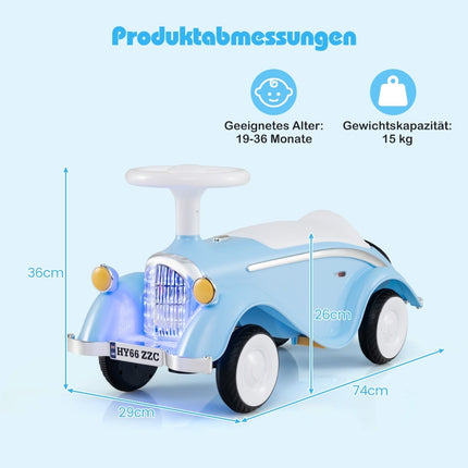 Toddler Ride-On Car with Horn, LED Lights, Blue