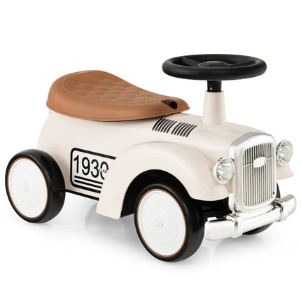 Toddler Ride-On Car with Storage, Safety Features, White
