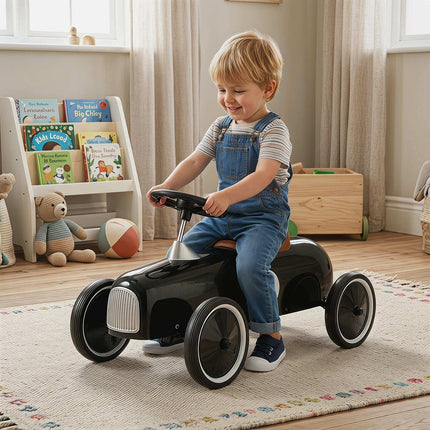 Toddler Ride-On Push Car, Black – Steel Frame, Anti-Slip Wheels