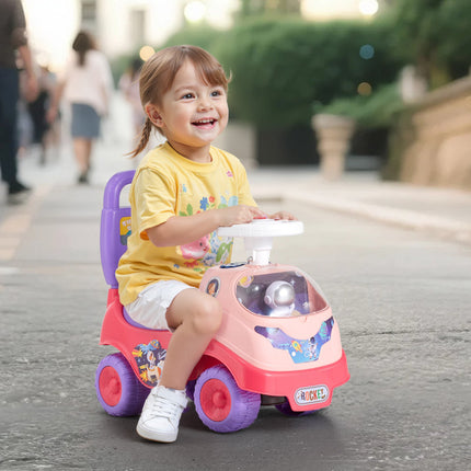 Toddler Ride-On Push Car, Horn Music, Storage, Pink