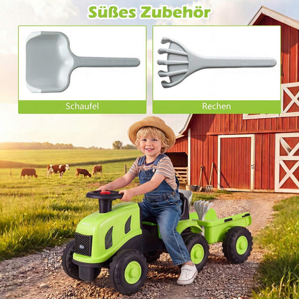 Toddler Ride-On Push Car with Trailer & Walker Toy, Green
