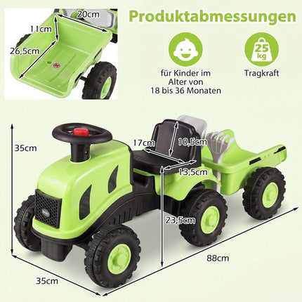 Toddler Ride-On Push Car with Trailer & Walker Toy, Green