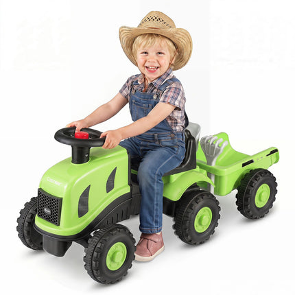 Toddler Ride-On Push Car with Trailer & Walker Toy, Green