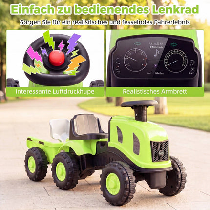 Toddler Ride-On Push Car with Trailer & Walker Toy, Green
