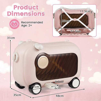 Toddler Ride-On Suitcase with Wheels, 25kg Capacity, Pink