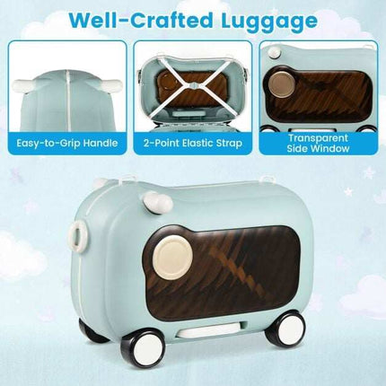 Toddler Ride-On Suitcase with Wheels, Blue, 25kg Capacity