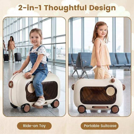 Toddler Ride-On Suitcase with Wheels, Brown, 25 kg Capacity