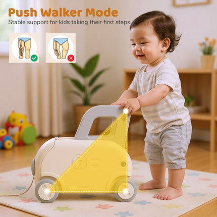 Toddler Ride-On Train Cart with Pull Rope, Storage, White