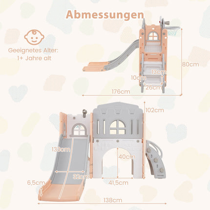 Toddler Slide 9-in-1 Playset with Basketball Hoop, Pink/Grey