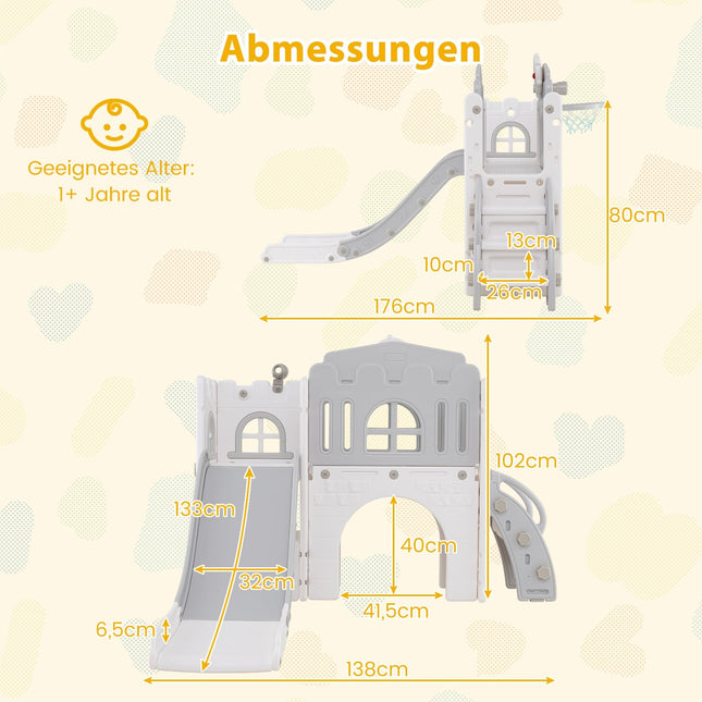 Toddler Slide 9-in-1 Playset with Basketball & Tunnel
