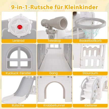 Toddler Slide 9-in-1 Playset with Basketball & Tunnel