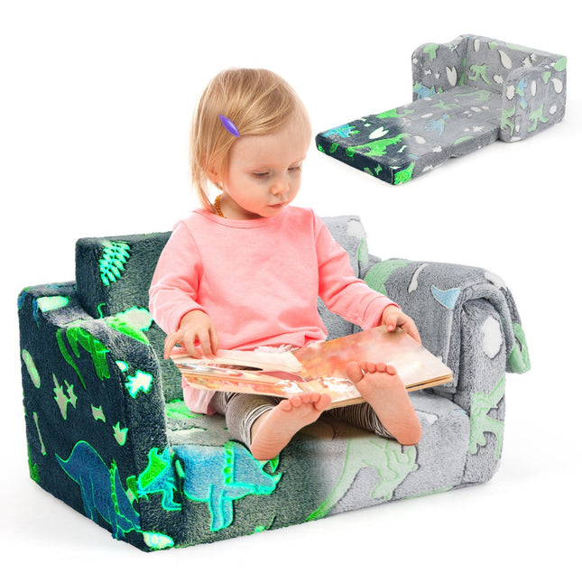 Sofa dla malucha z kocykiem, szara, tkanina flanelowa