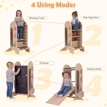 Toddler Standing Tower with Adjustable Height and Chalkboard