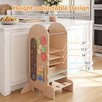 Toddler Standing Tower with Adjustable Height and Chalkboard