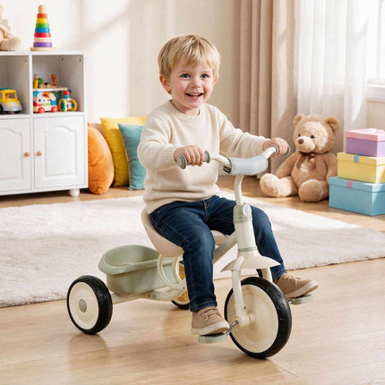 Toddler Tricycle with Removable Rear Basket for Ages 2-5, Green, 25 kg