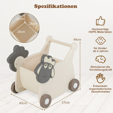 Toddler Walker with 18L Storage, Sheep Design, 4 Wheels