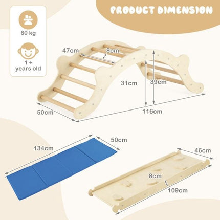 Toddler Wooden Climber Arch, 3-In-1 Ramp And Mat