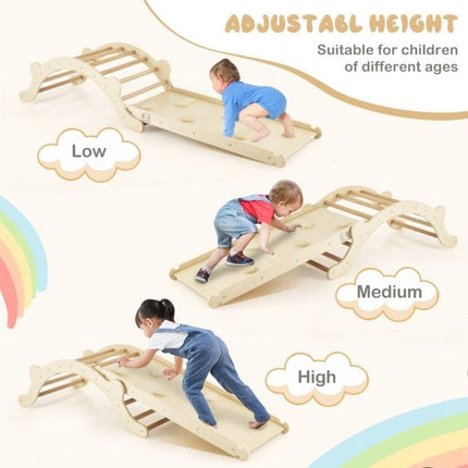 Toddler Wooden Climber Arch, 3-In-1 Ramp And Mat