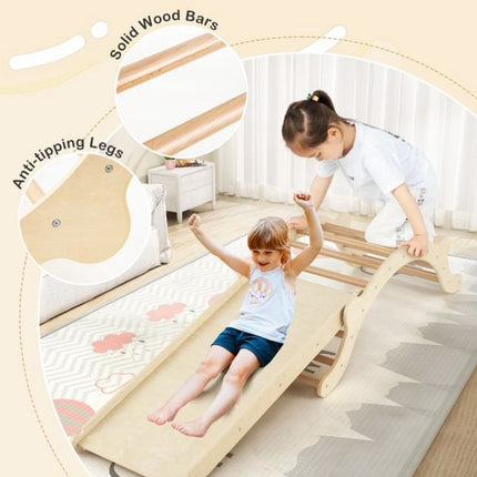 Toddler Wooden Climber Arch, 3-In-1 Ramp And Mat