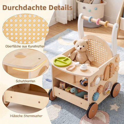 Toddler Wooden Push Walker with Activity Center and Storage