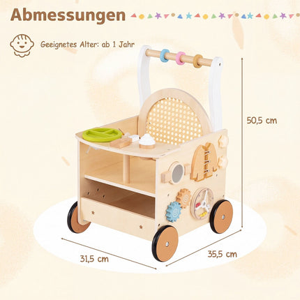 Toddler Wooden Push Walker with Activity Center and Storage