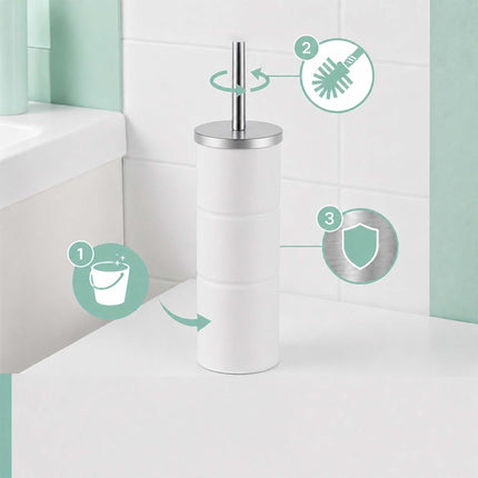 Toilet Brush Set with Stainless Steel Handle, White