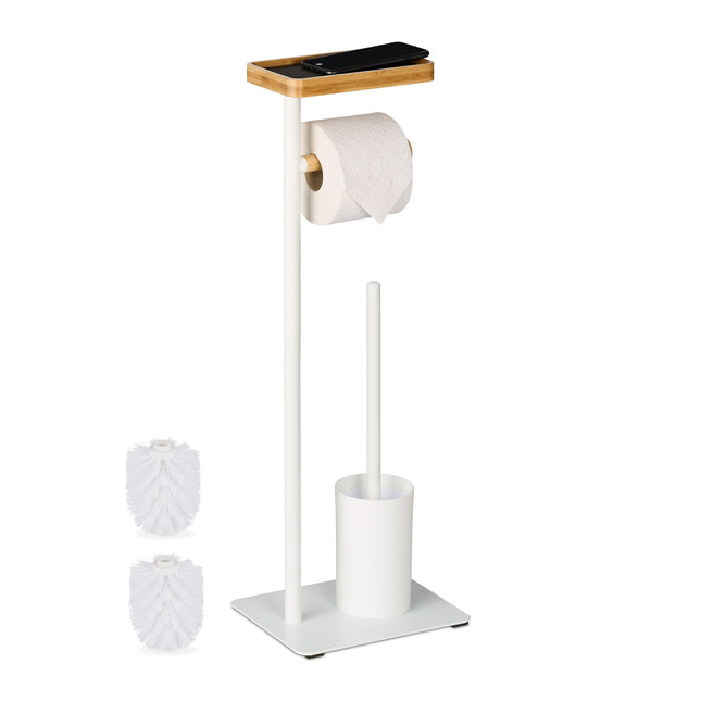 Toilet Brush and Roll Holder with Shelf