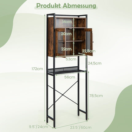 Toilet Cabinet with Double Door Bathroom Shelf Washing Machine Shelf 60 x 24 x 172 cm Brown