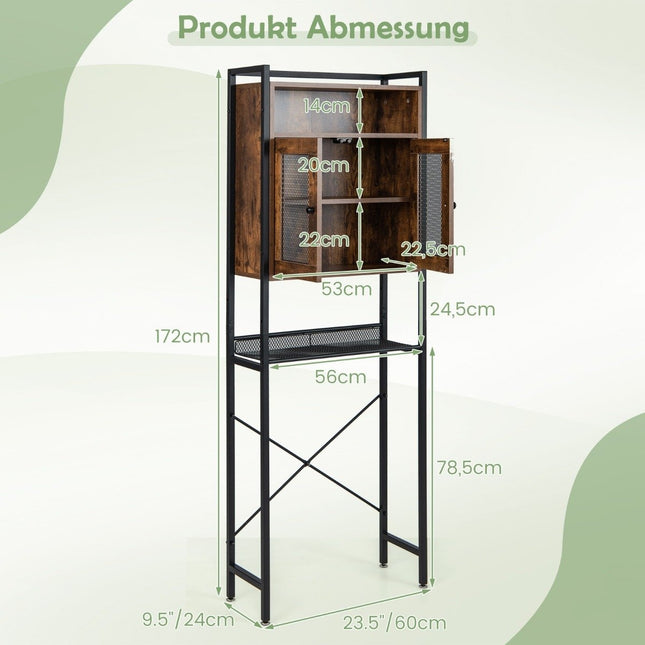 Toilet Cabinet with Double Door Bathroom Shelf Washing Machine Shelf 60 x 24 x 172 cm Brown