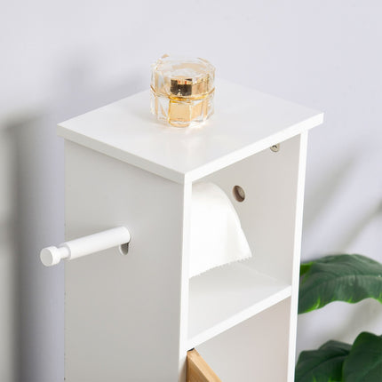 Toilet Paper Holder Cabinet, 3 Shelves, Bamboo Door